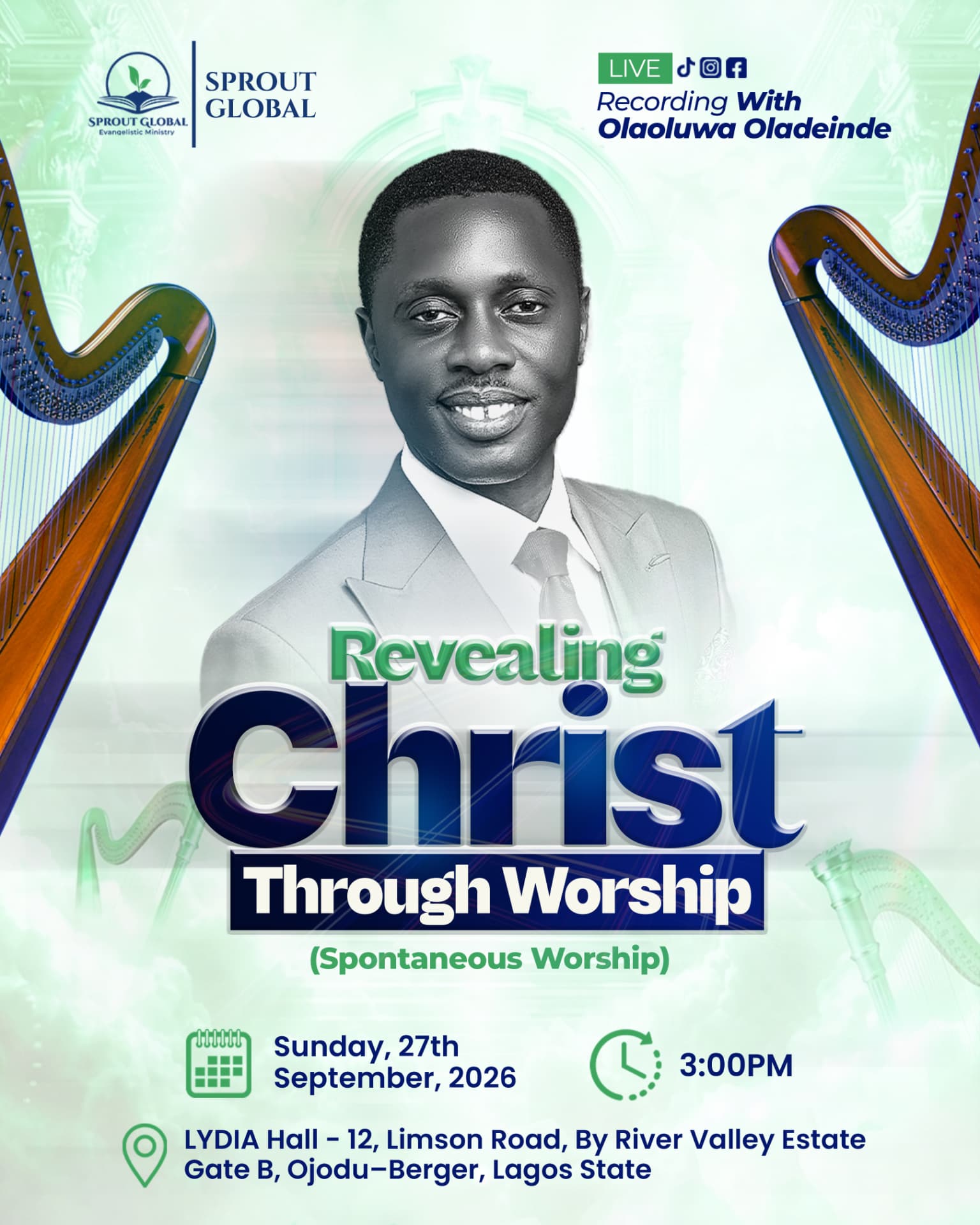 Flyer for Revealing Christ Through Worship, a live spontaneous worship recording with Olaoluwa Oladeinde